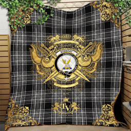Scottish Stewart Mourning 02 Clan Tartan Quilt - Military Logo Style Scottish Plaid Tartan Plaid