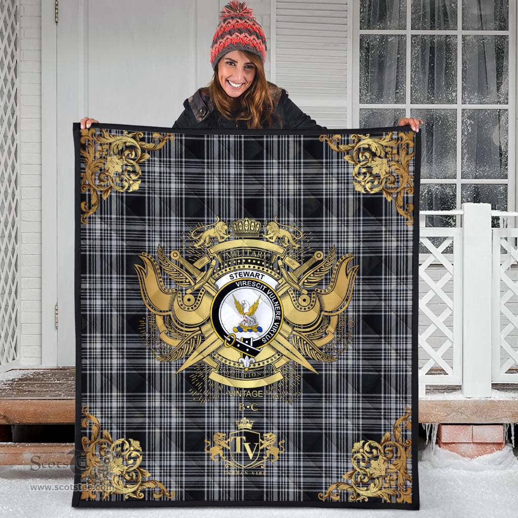Scottish Stewart Mourning 02 Clan Tartan Quilt - Military Logo Style Scottish Plaid Tartan Plaid