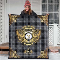 Scottish Stewart Mourning 02 Clan Tartan Quilt - Military Logo Style Scottish Plaid Tartan Plaid