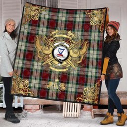 Scottish Rose White Dress Clan Tartan Quilt - Military Logo Style Scottish Plaid Tartan Plaid