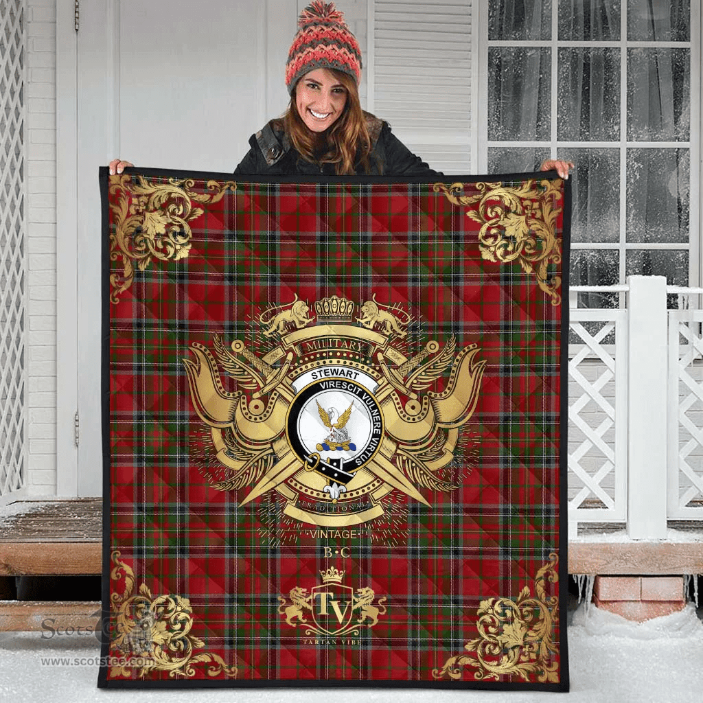Scottish Stewart of Galloway 02 Clan Tartan Quilt - Military Logo Style Scottish Plaid Tartan Plaid
