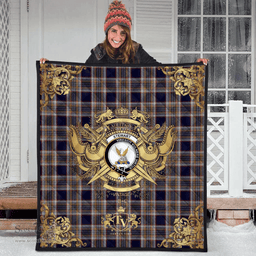 Scottish Stewart Navy Clan Tartan Quilt - Military Logo Style Scottish Plaid Tartan Plaid