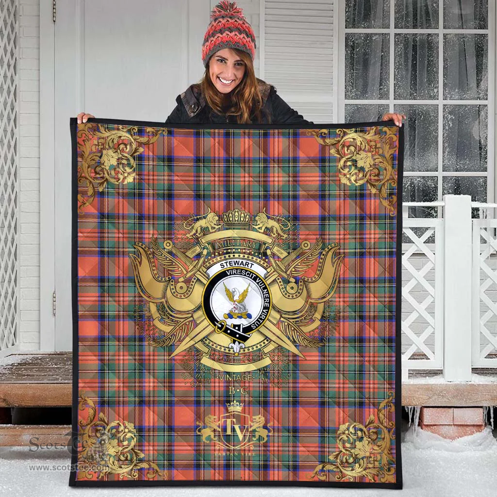 Scottish Stewart Royal Ancient Clan Tartan Quilt - Military Logo Style Scottish Plaid Tartan Plaid