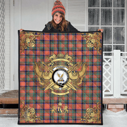 Scottish Stewart Royal Ancient Clan Tartan Quilt - Military Logo Style Scottish Plaid Tartan Plaid