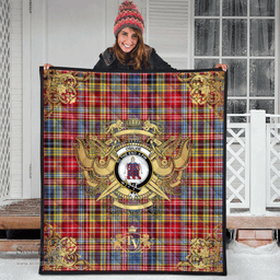 Scottish Ogilvie (Ogilvy) of Airlie Ancient Clan Tartan Quilt - Military Logo Style Scottish Plaid Tartan Plaid