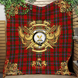 Scottish Stewart of Fingask Clan Tartan Quilt - Military Logo Style Scottish Plaid Tartan Plaid