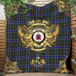Scottish Ogilvie (Ogilvy) Hunting Modern Clan Tartan Quilt - Military Logo Style Scottish Plaid Tartan Plaid