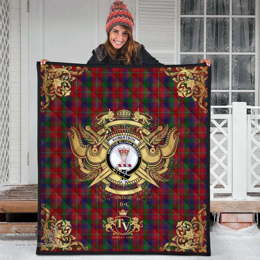 Scottish Robertson 03 Clan Tartan Quilt - Military Logo Style Scottish Plaid Tartan Plaid