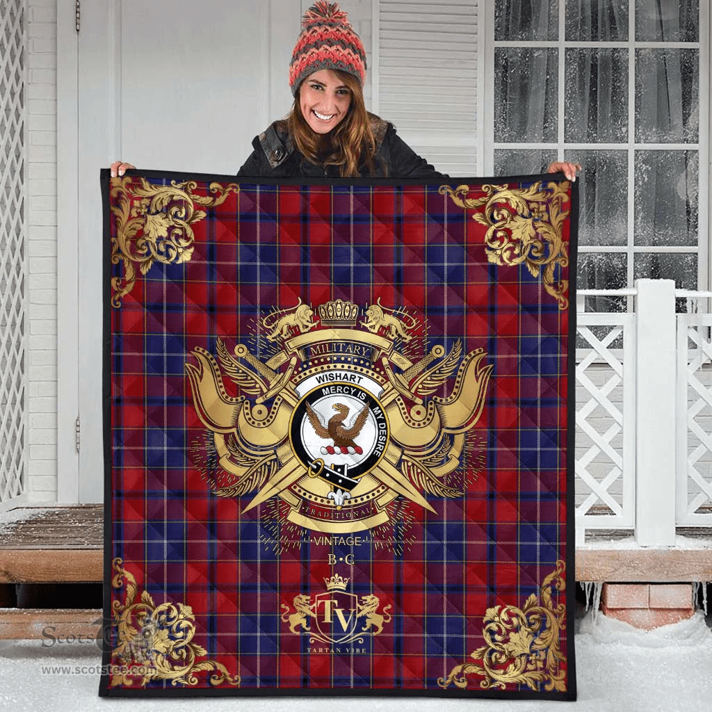 Scottish Wishart Dress Clan Tartan Quilt - Military Logo Style Scottish Plaid Tartan Plaid