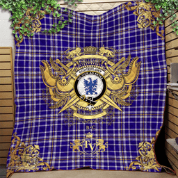 Scottish Ochterlony Clan Tartan Quilt - Military Logo Style Scottish Plaid Tartan Plaid