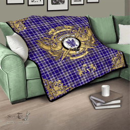 Scottish Ochterlony Clan Tartan Quilt - Military Logo Style Scottish Plaid Tartan Plaid