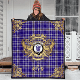 Scottish Ochterlony Clan Tartan Quilt - Military Logo Style Scottish Plaid Tartan Plaid
