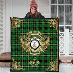Scottish Wallace Hunting Green Clan Tartan Quilt - Military Logo Style Scottish Plaid Tartan Plaid