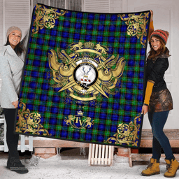 Scottish Sempill Modern Clan Tartan Quilt - Military Logo Style Scottish Plaid Tartan Plaid