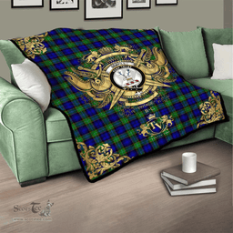 Scottish Sempill Modern Clan Tartan Quilt - Military Logo Style Scottish Plaid Tartan Plaid