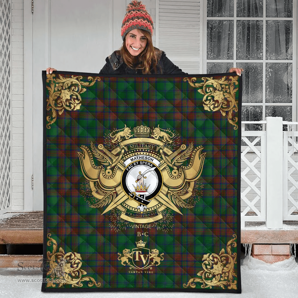 Scottish Matheson Hunting Highland Clan Tartan Quilt - Military Logo Style Scottish Plaid Tartan Plaid