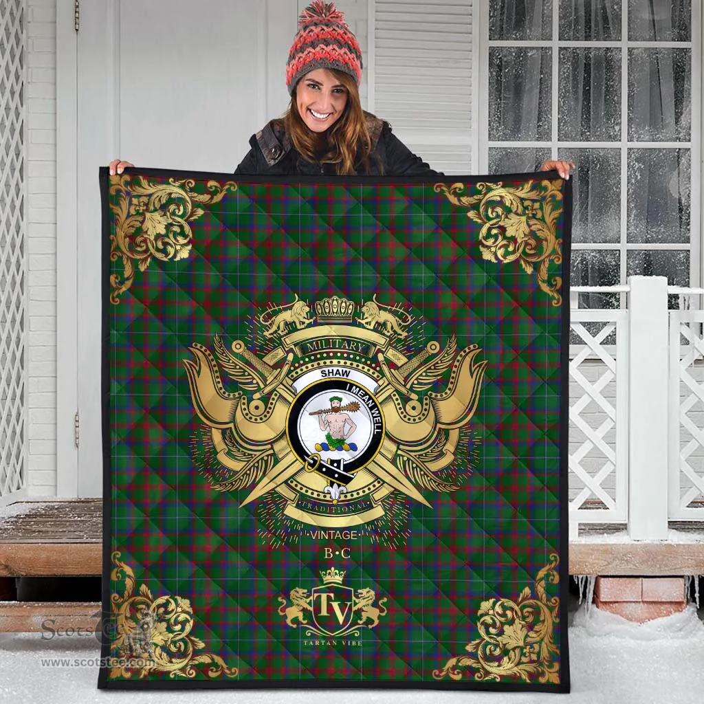 Scottish Shaw of Tordarroch Green Hunting Clan Tartan Quilt - Military Logo Style Scottish Plaid Tartan Plaid