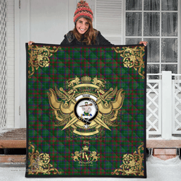 Scottish Shaw of Tordarroch Green Hunting Clan Tartan Quilt - Military Logo Style Scottish Plaid Tartan Plaid