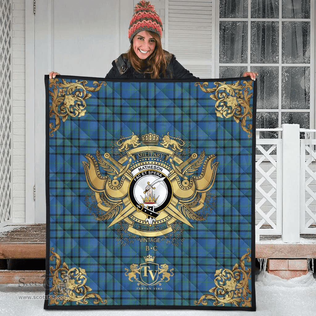Scottish Matheson Hunting Ancient Clan Tartan Quilt - Military Logo Style Scottish Plaid Tartan Plaid