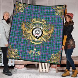 Scottish Pitcairn Hunting Clan Tartan Quilt - Military Logo Style Scottish Plaid Tartan Plaid