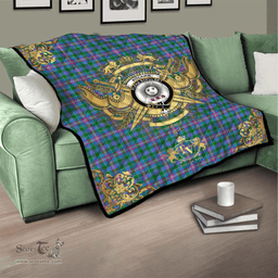 Scottish Pitcairn Hunting Clan Tartan Quilt - Military Logo Style Scottish Plaid Tartan Plaid