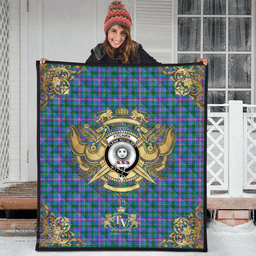 Scottish Pitcairn Hunting Clan Tartan Quilt - Military Logo Style Scottish Plaid Tartan Plaid