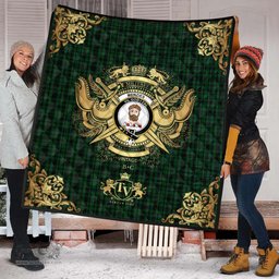 Scottish Menzies Green Clan Tartan Quilt - Military Logo Style Scottish Plaid Tartan Plaid