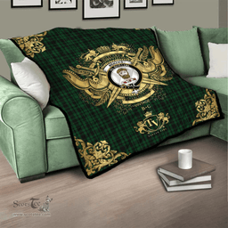 Scottish Menzies Green Clan Tartan Quilt - Military Logo Style Scottish Plaid Tartan Plaid