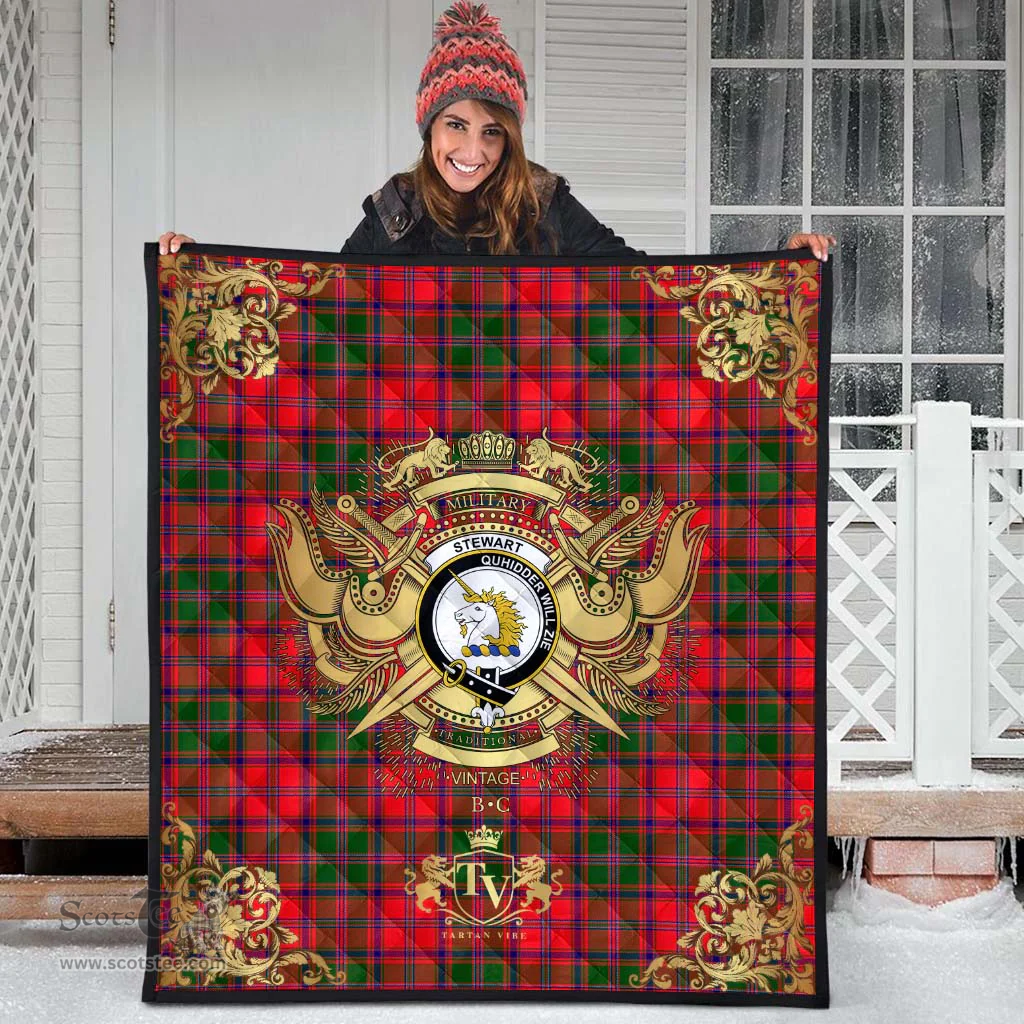 Scottish Stewart of Appin Modern Clan Tartan Quilt - Military Logo Style Scottish Plaid Tartan Plaid