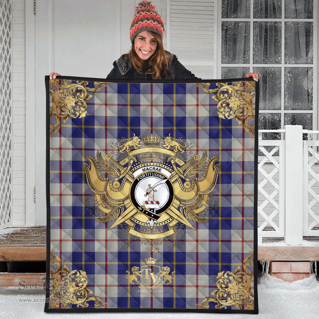 Scottish MacRae of Conchra 03 Clan Tartan Quilt - Military Logo Style Scottish Plaid Tartan Plaid