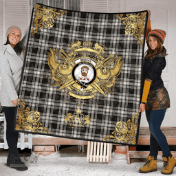 Scottish Menzies Black and White Ancient Clan Tartan Quilt - Military Logo Style Scottish Plaid Tartan Plaid