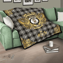 Scottish Menzies Black and White Ancient Clan Tartan Quilt - Military Logo Style Scottish Plaid Tartan Plaid