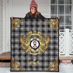 Scottish Menzies Black and White Ancient Clan Tartan Quilt - Military Logo Style Scottish Plaid Tartan Plaid
