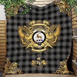 Scottish Scott Black and White Clan Tartan Quilt - Military Logo Style Scottish Plaid Tartan Plaid