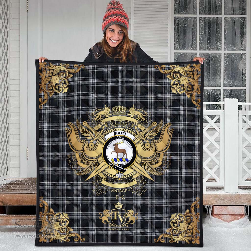 Scottish Scott Black and White Clan Tartan Quilt - Military Logo Style Scottish Plaid Tartan Plaid