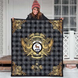 Scottish Scott Black and White Clan Tartan Quilt - Military Logo Style Scottish Plaid Tartan Plaid