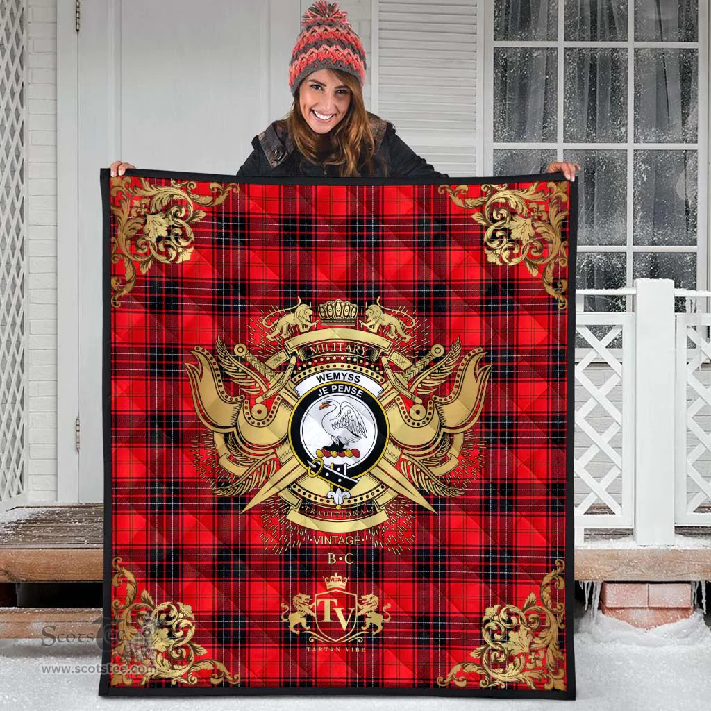 Scottish Wemyss Modern Clan Tartan Quilt - Military Logo Style Scottish Plaid Tartan Plaid