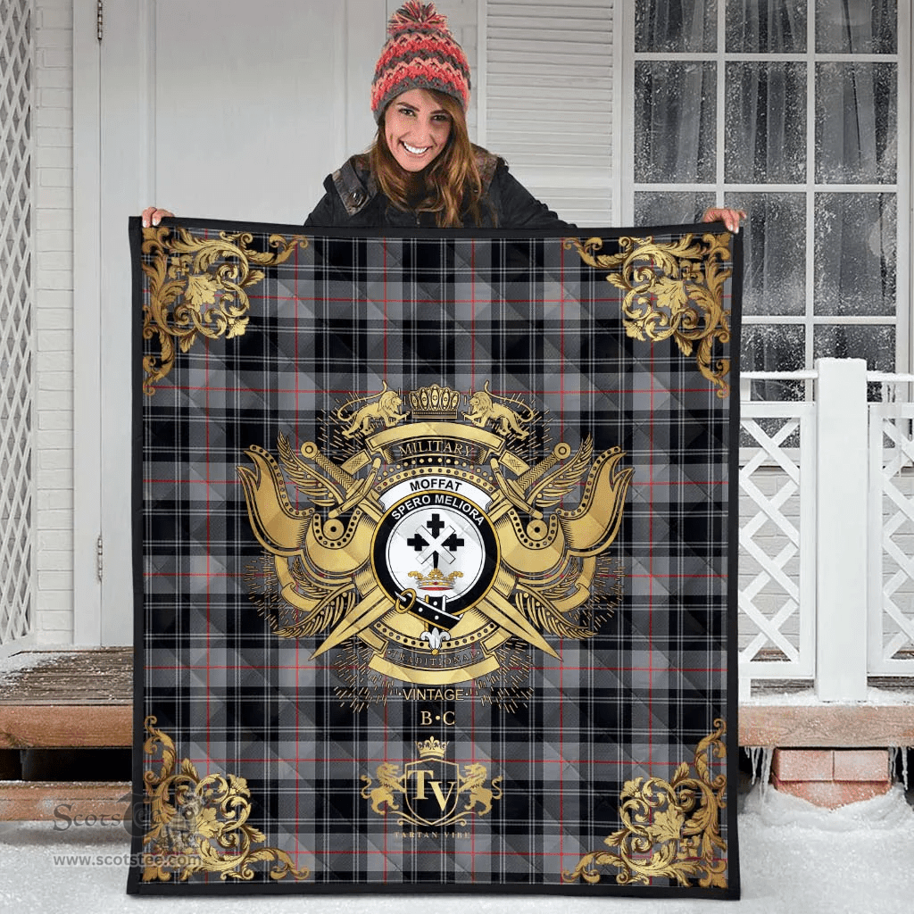 Scottish Moffat Modern Clan Tartan Quilt - Military Logo Style Scottish Plaid Tartan Plaid
