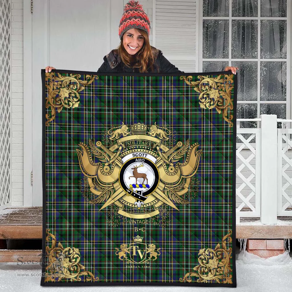 Scottish Scott Green 01 Clan Tartan Quilt - Military Logo Style Scottish Plaid Tartan Plaid