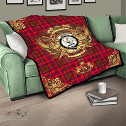 Scottish Murray of Tulloch Modern Clan Tartan Quilt - Military Logo Style Scottish Plaid Tartan Plaid
