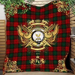 Scottish Stewart of Atholl Clan Tartan Quilt - Military Logo Style Scottish Plaid Tartan Plaid