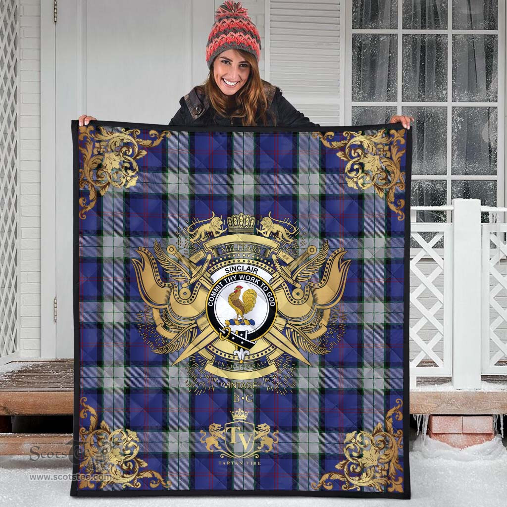 Scottish Sinclair Dress Clan Tartan Quilt - Military Logo Style Scottish Plaid Tartan Plaid