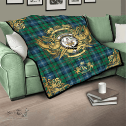 Scottish Urquhart Ancient Clan Tartan Quilt - Military Logo Style Scottish Plaid Tartan Plaid