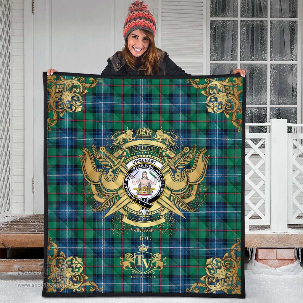 Scottish Urquhart Ancient Clan Tartan Quilt - Military Logo Style Scottish Plaid Tartan Plaid