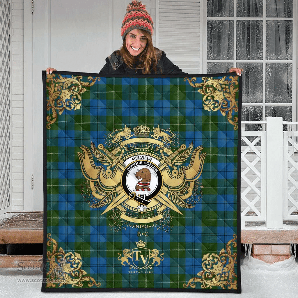 Scottish Melville 02 Clan Tartan Quilt - Military Logo Style Scottish Plaid Tartan Plaid
