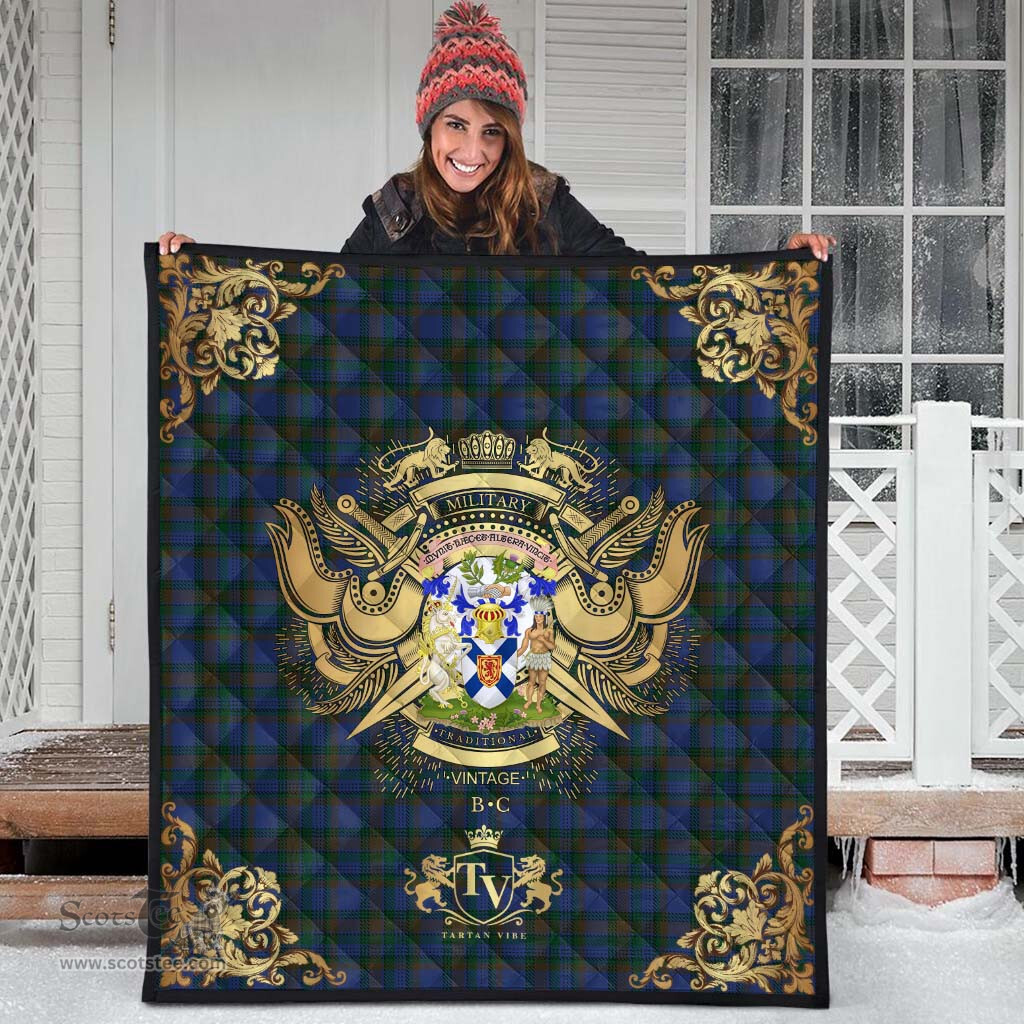 Scottish Nova Scotia District Clan Tartan Quilt - Military Logo Style Scottish Plaid Tartan Plaid