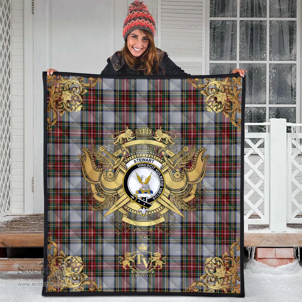 Scottish Stewart Dress Clan Tartan Quilt - Military Logo Style Scottish Plaid Tartan Plaid