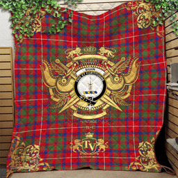 Scottish Shaw Red Modern Clan Tartan Quilt - Military Logo Style Scottish Plaid Tartan Plaid