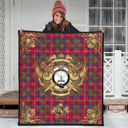 Scottish Shaw Red Modern Clan Tartan Quilt - Military Logo Style Scottish Plaid Tartan Plaid