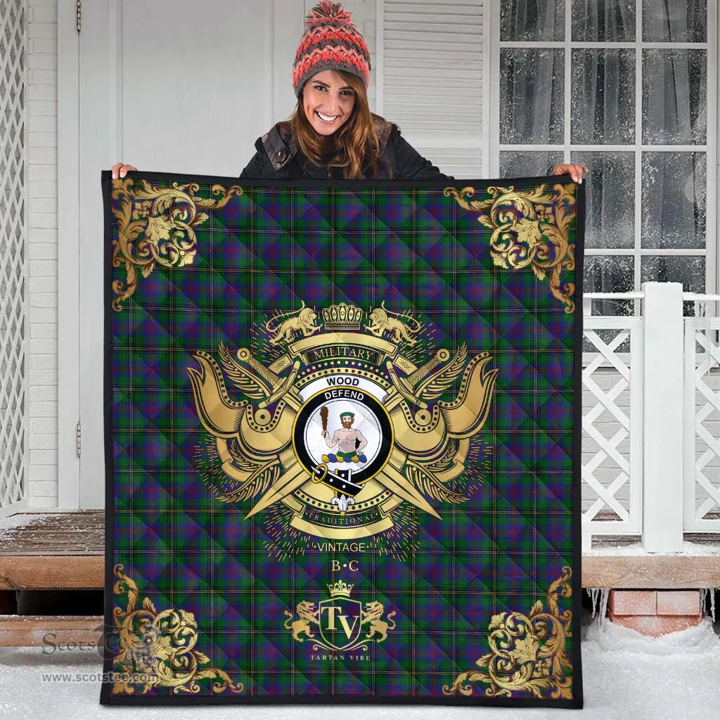 Scottish Wood Clan Tartan Quilt - Military Logo Style Scottish Plaid Tartan Plaid